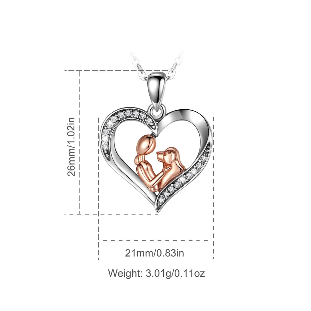EUDORA 925 Sterling Silver Girl and dog heart Pendant of  Pet series clean CZ necklace fashion Jewelry for women girl cyd631