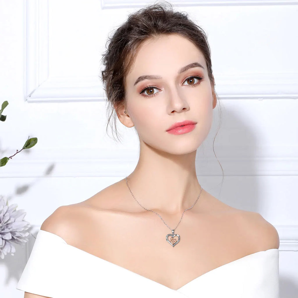 EUDORA 925 Sterling Silver Girl and dog heart Pendant of  Pet series clean CZ necklace fashion Jewelry for women girl cyd631