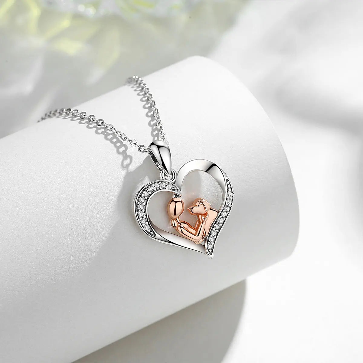EUDORA 925 Sterling Silver Girl and dog heart Pendant of  Pet series clean CZ necklace fashion Jewelry for women girl cyd631