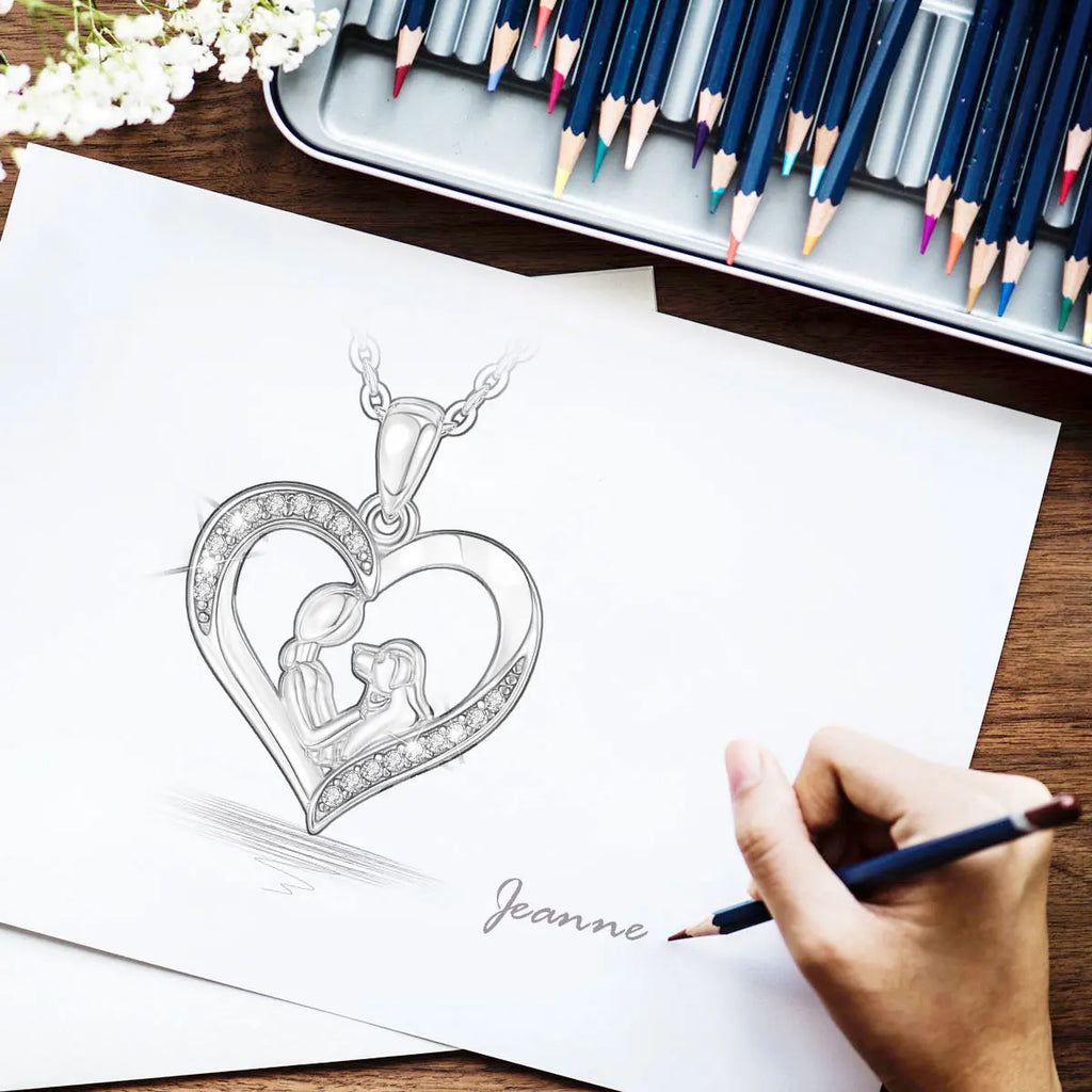 EUDORA 925 Sterling Silver Girl and dog heart Pendant of  Pet series clean CZ necklace fashion Jewelry for women girl cyd631