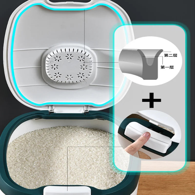 Kitchen Container 5KG 10KG Bucket Nano Insect-Proof Moisture-Proof Rice Box Grain Sealed Jar Home Storage Pet Dog Food Store Box