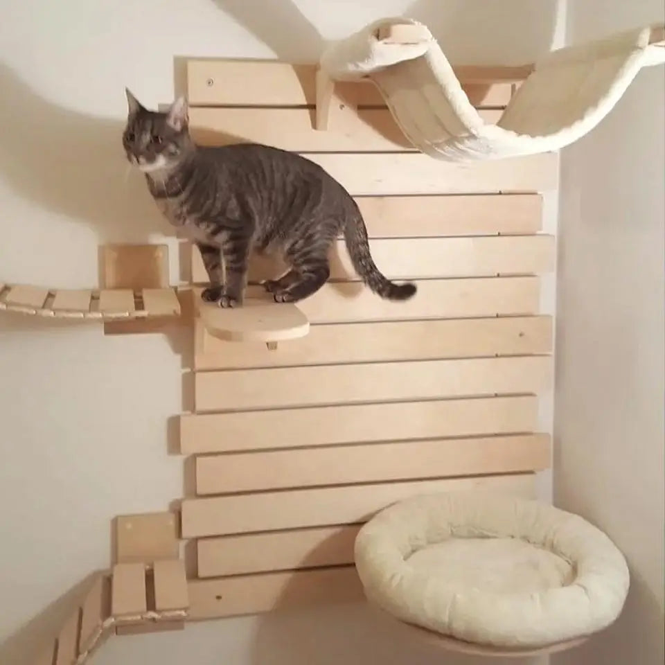 Cat Climbing Shelves Wall Mounted Cat Tree Tower Scratching Posts Hammock Hiding House Perches Ladder Cats Gym Pet Supplies Toy