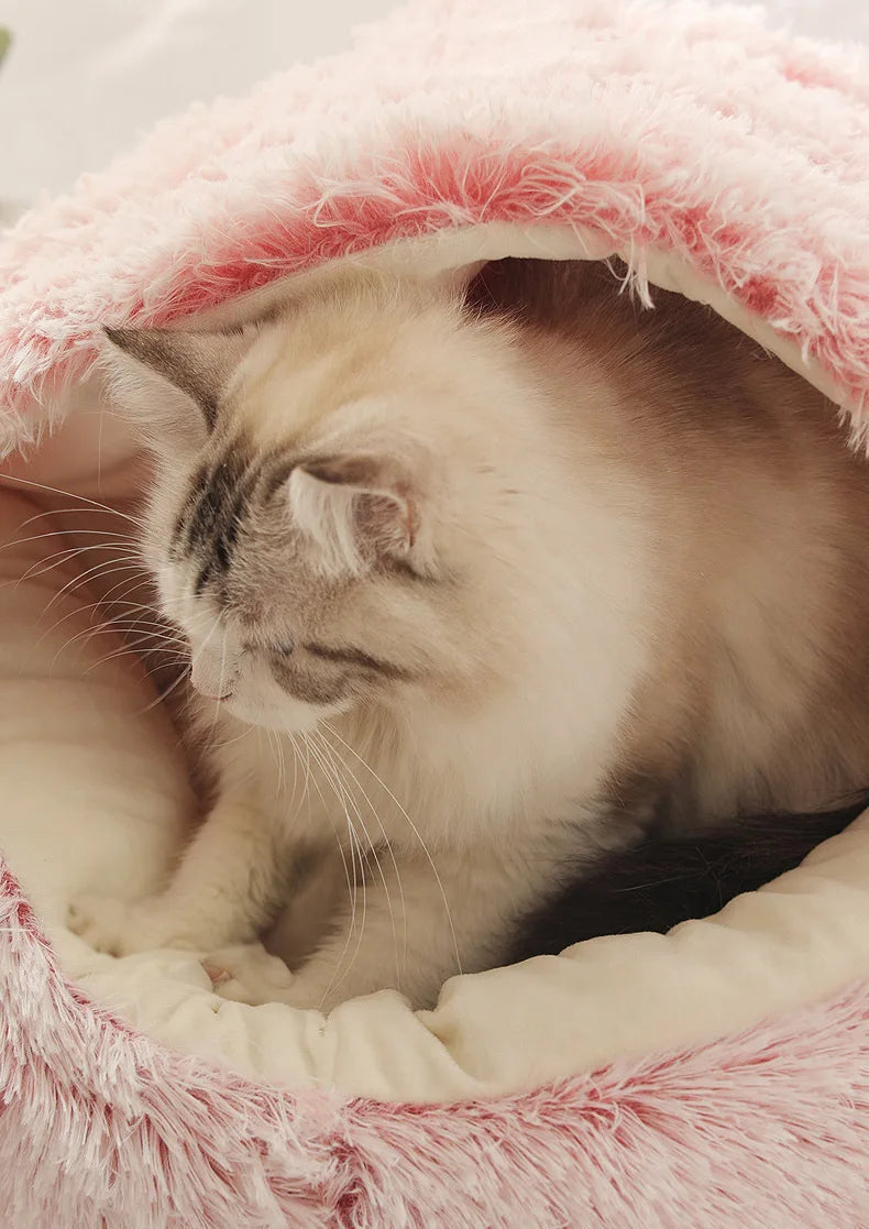 Autumn and Winter soft plush pet bed and pet bed Winter warm and cold plush comforter nest Shell cat nest semi-enclosed cat nest