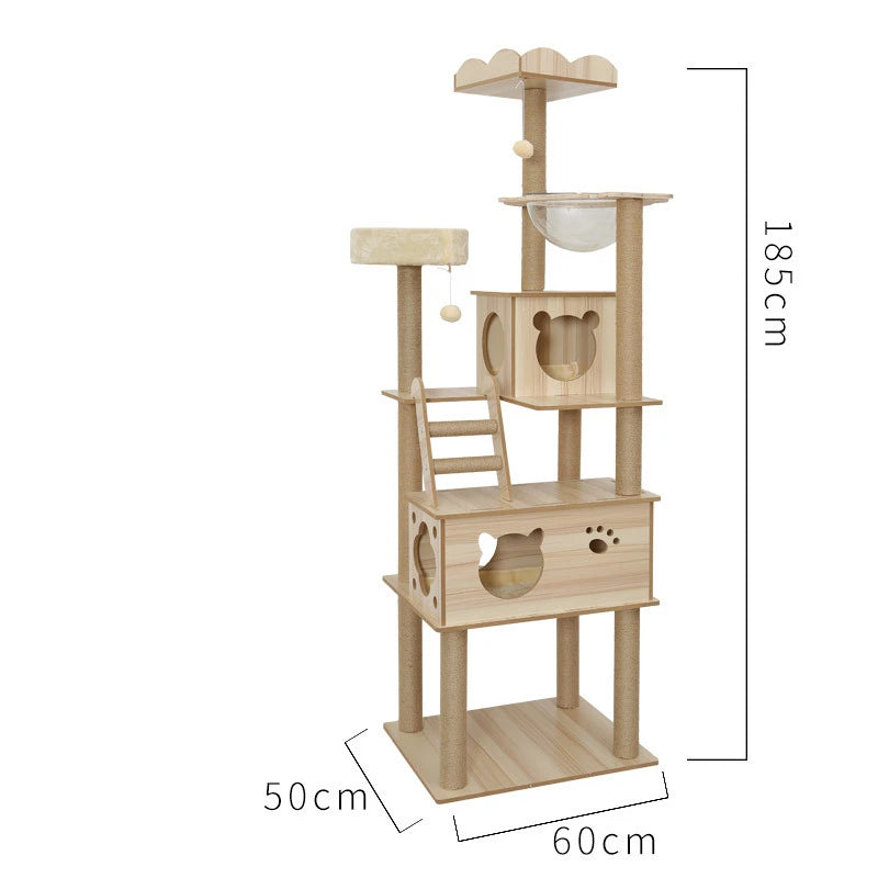 Multi-layer Platform Cat Tree tower Wooden House Sisal Rope Cat Scratching Posts Scrapers Grinding Hammock Cat Climbing Frame