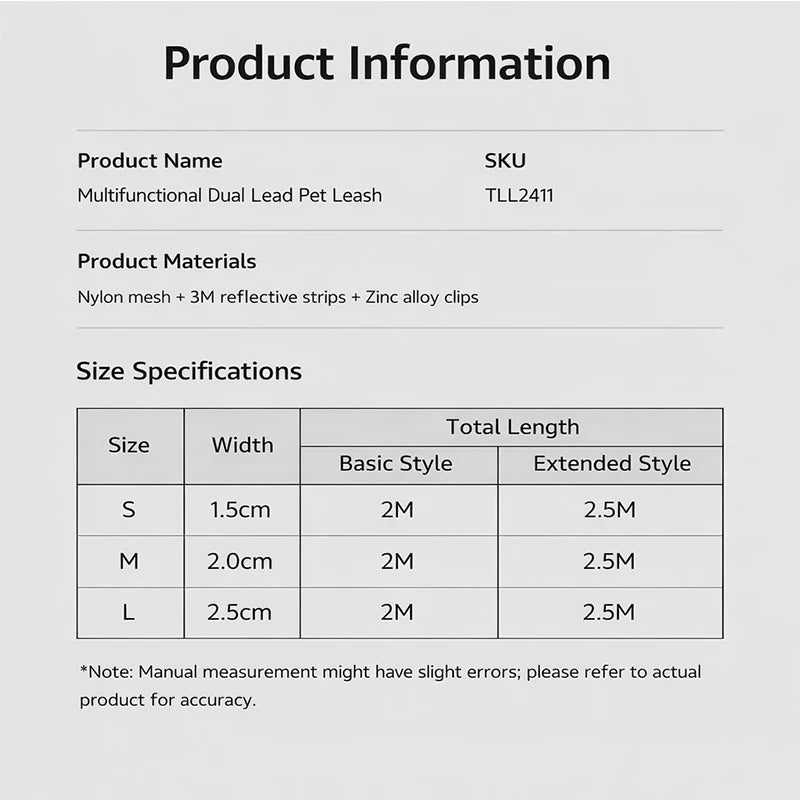 Truelove 7 In 1 Multi-Function Adjustable Dog Lead Hand Free Pet Training Leash Reflective Multi-Purpose Dog Leash Walk 2 Dogs
