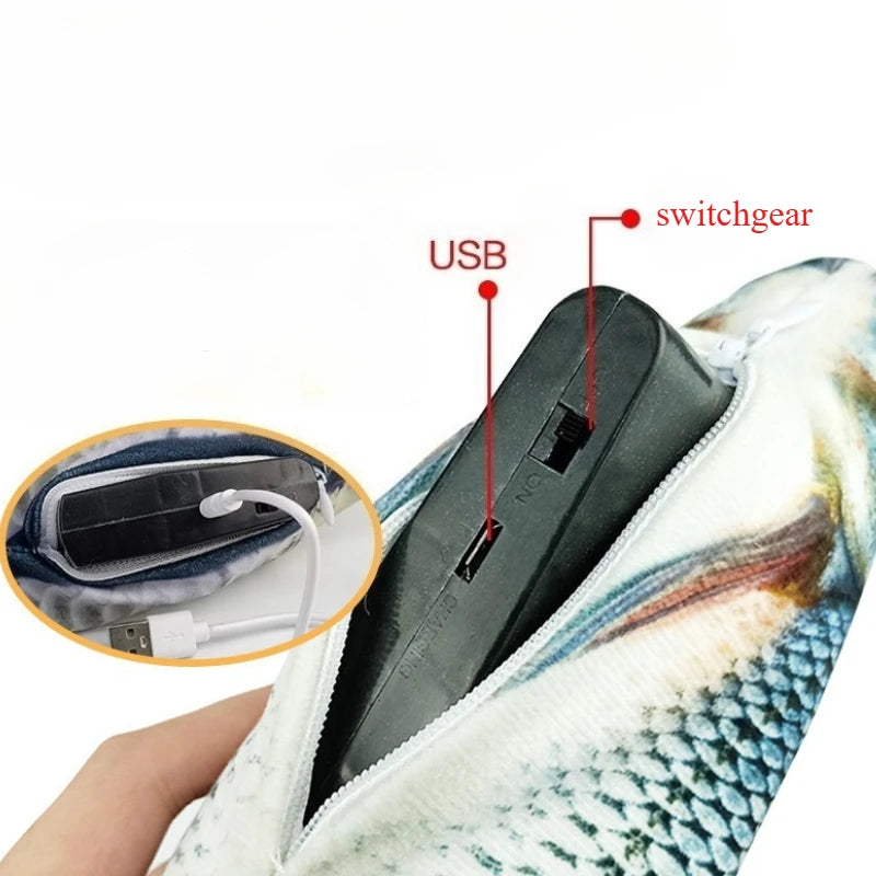 Cat Plush Electric Interactive Toy Imitation Grass Fish Shaped USB Kitten Chew Toy Teeth Cleaning Bite Resistant Cat Accessories