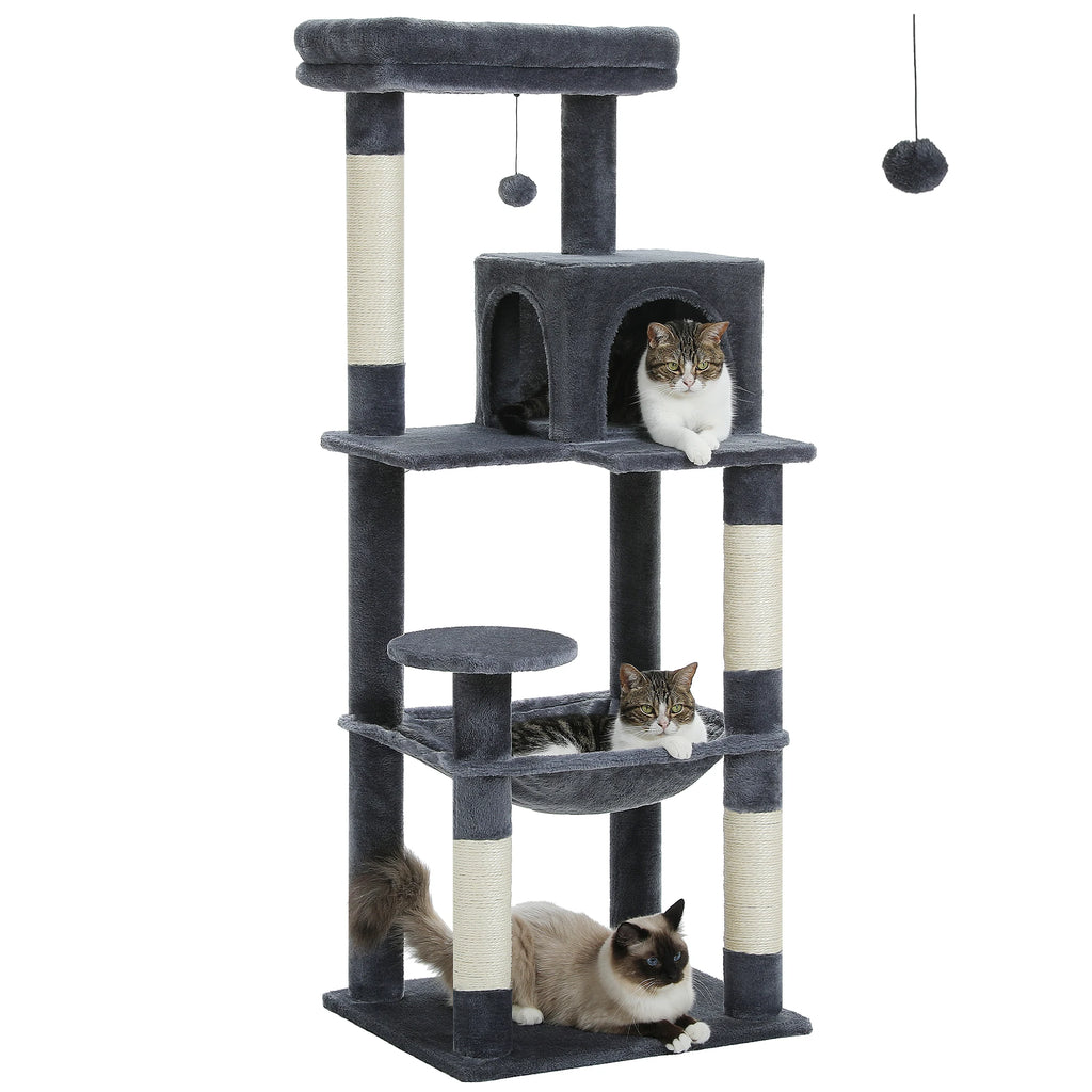 Cat Tree for Indoor Cats 5-Level Cat Tower for Large Cats with Large Hammock Sisal Covered Scratching Posts Cozy Condo Top Perch