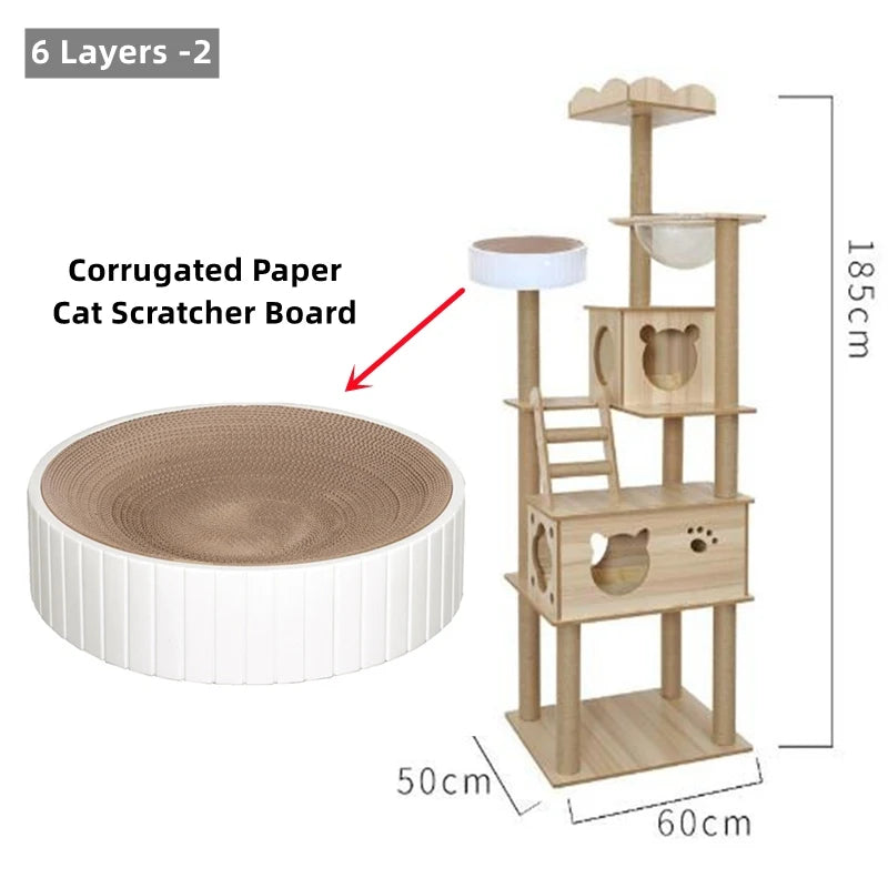 Multi-layer Platform Cat Tree tower Wooden House Sisal Rope Cat Scratching Posts Scrapers Grinding Hammock Cat Climbing Frame