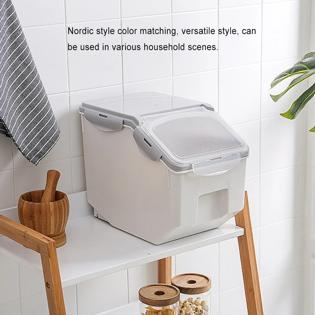 Food Storage Container Moistureproof Mothproof Roller Base Sealed Box Rice Cereal Pet Food Food Storage Box With Roller 15KG