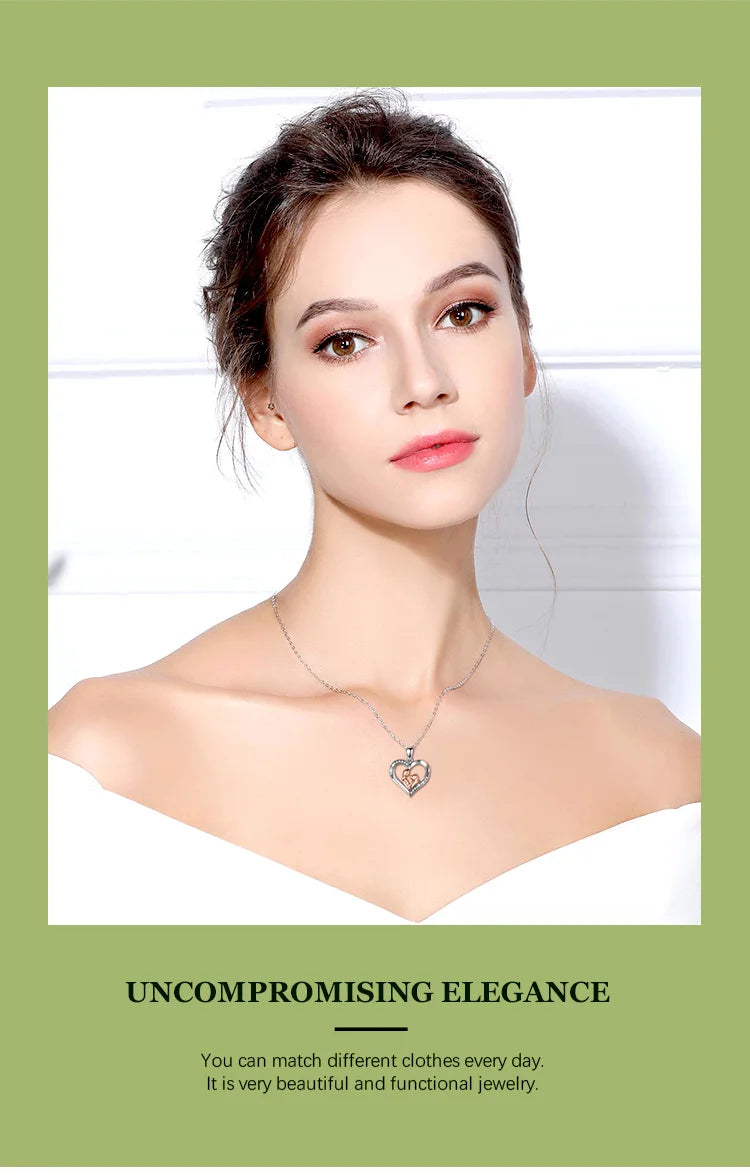 EUDORA 925 Sterling Silver Girl and dog heart Pendant of  Pet series clean CZ necklace fashion Jewelry for women girl cyd631