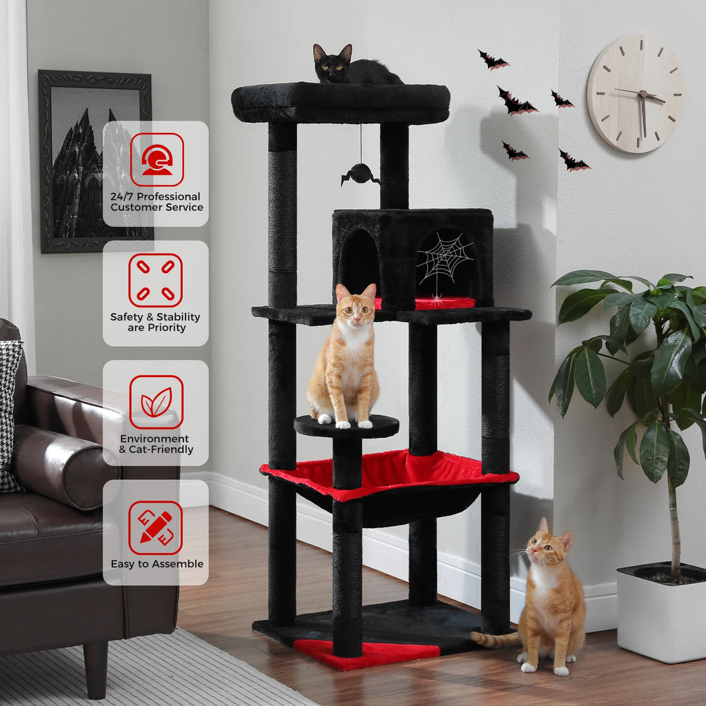 Cat Tree for Indoor Cats 5-Level Cat Tower for Large Cats with Large Hammock Sisal Covered Scratching Posts Cozy Condo Top Perch