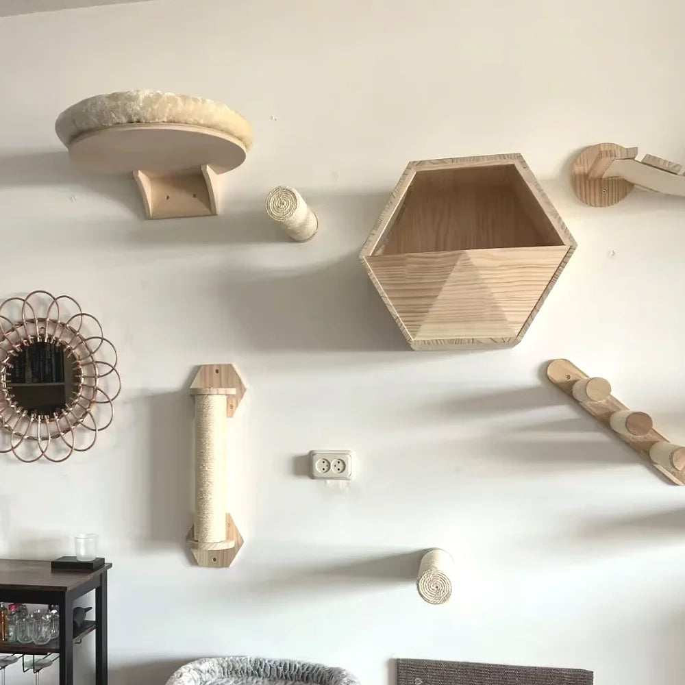 Cat Climbing Shelves Wall Mounted Cat Tree Tower Scratching Posts Hammock Hiding House Perches Ladder Cats Gym Pet Supplies Toy