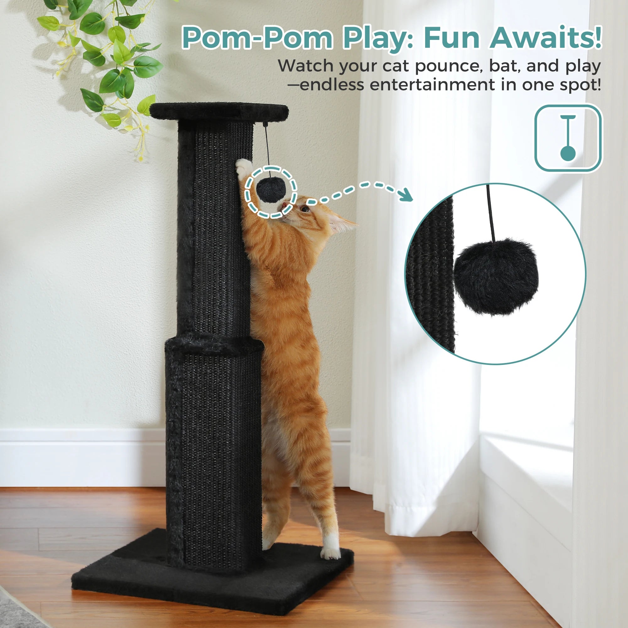 Large Cat Scratching Post for Indoor Cats Adults Ultimate Scratch Post with Woven Sisal Dangling Ball Tall Cat Scratcher Cat Toy