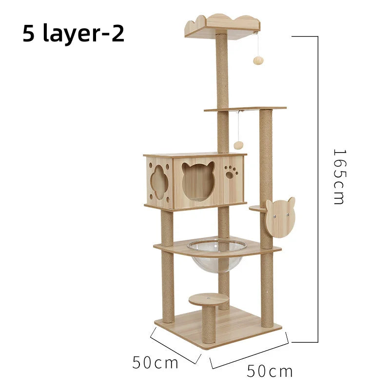 Multi-layer Platform Cat Tree tower Wooden House Sisal Rope Cat Scratching Posts Scrapers Grinding Hammock Cat Climbing Frame