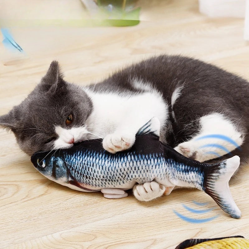 Cat Plush Electric Interactive Toy Imitation Grass Fish Shaped USB Kitten Chew Toy Teeth Cleaning Bite Resistant Cat Accessories