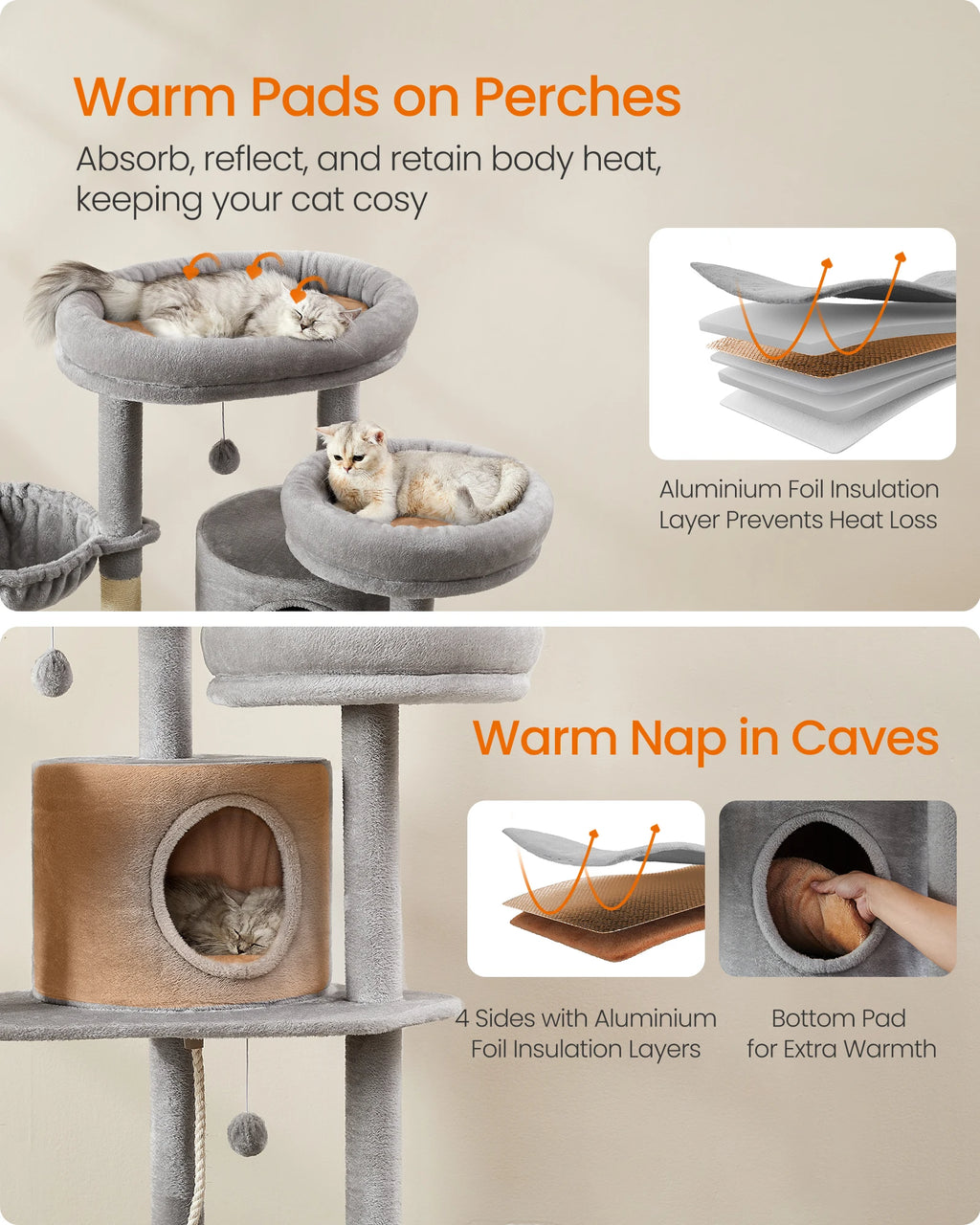 Feandrea XXL Cat Tree, 196 cm Tall Cat Tower, Multi-Level Plush Cat Condo