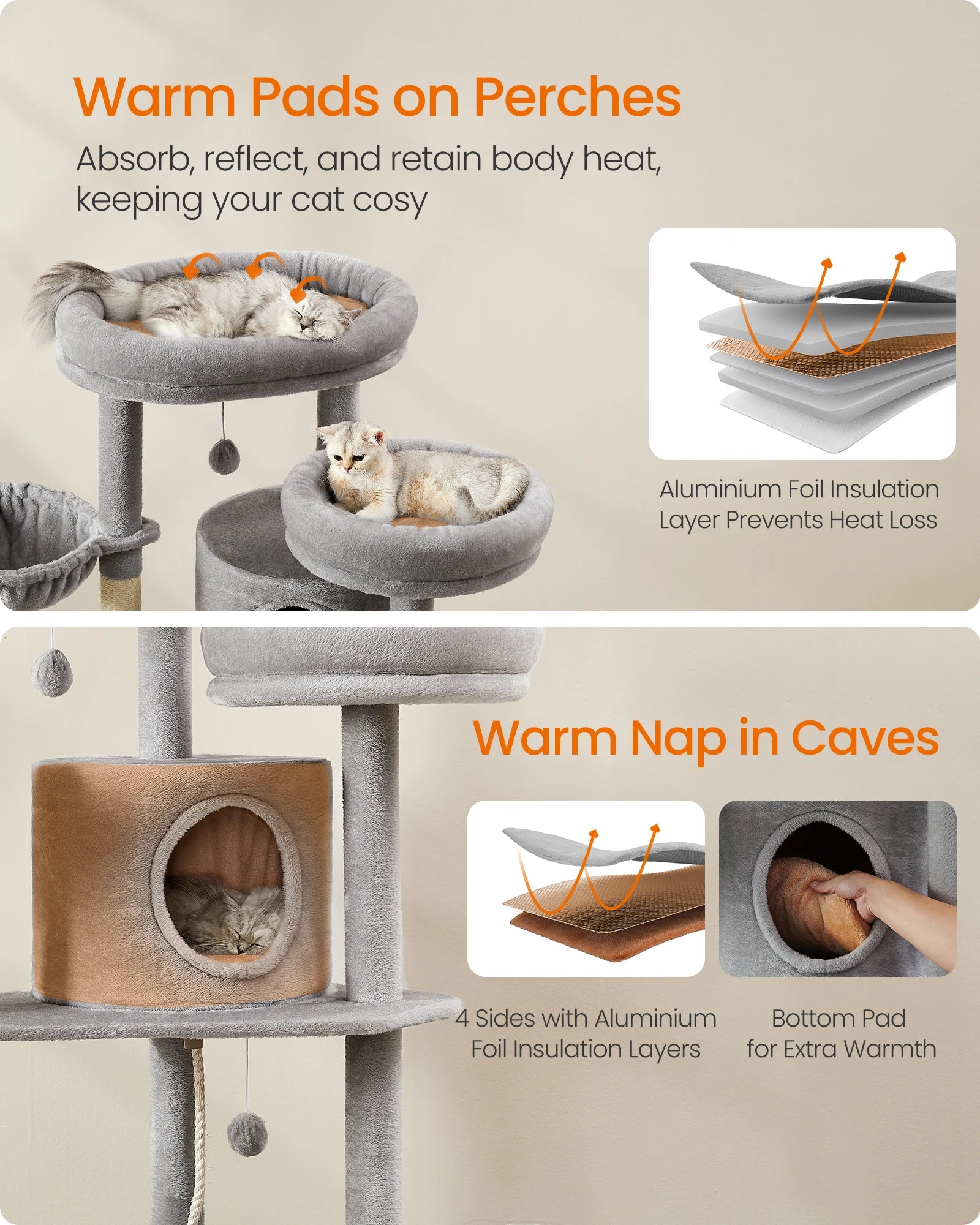 Feandrea XXL Cat Tree, 196 cm Tall Cat Tower, Multi-Level Plush Cat Condo