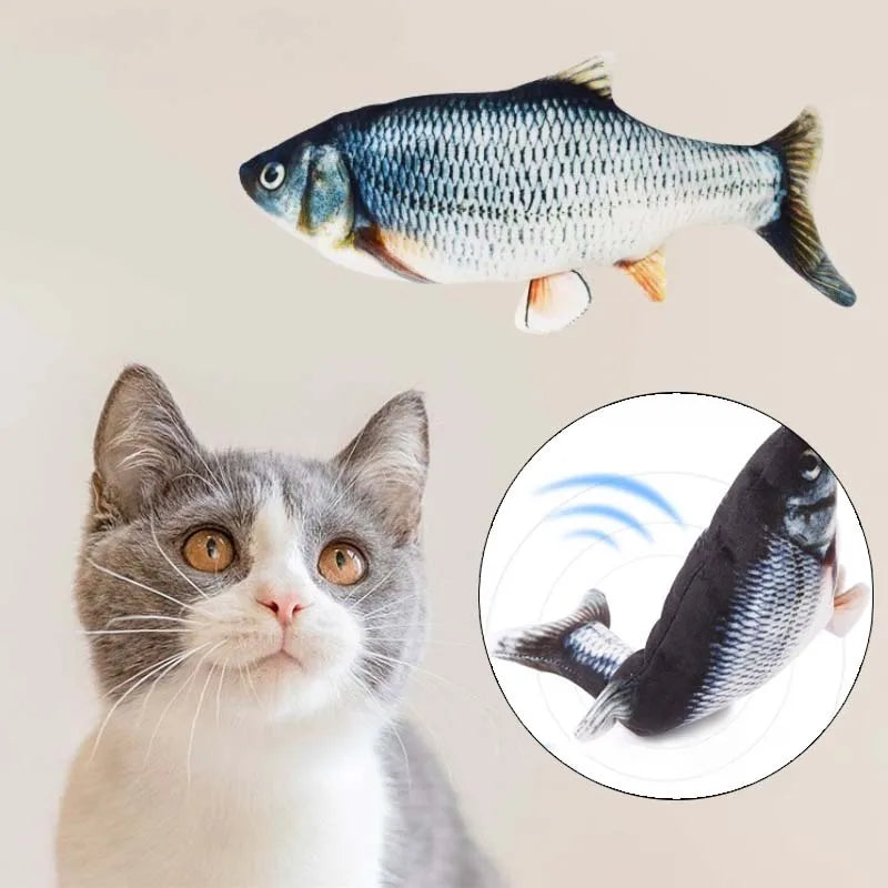 Cat Plush Electric Interactive Toy Imitation Grass Fish Shaped USB Kitten Chew Toy Teeth Cleaning Bite Resistant Cat Accessories