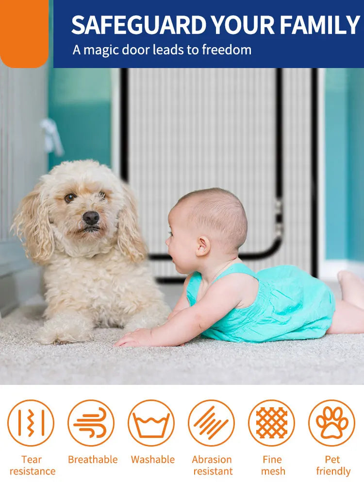 Pet door curtains u-shaped zipper screen door curtains prevent pets from escaping