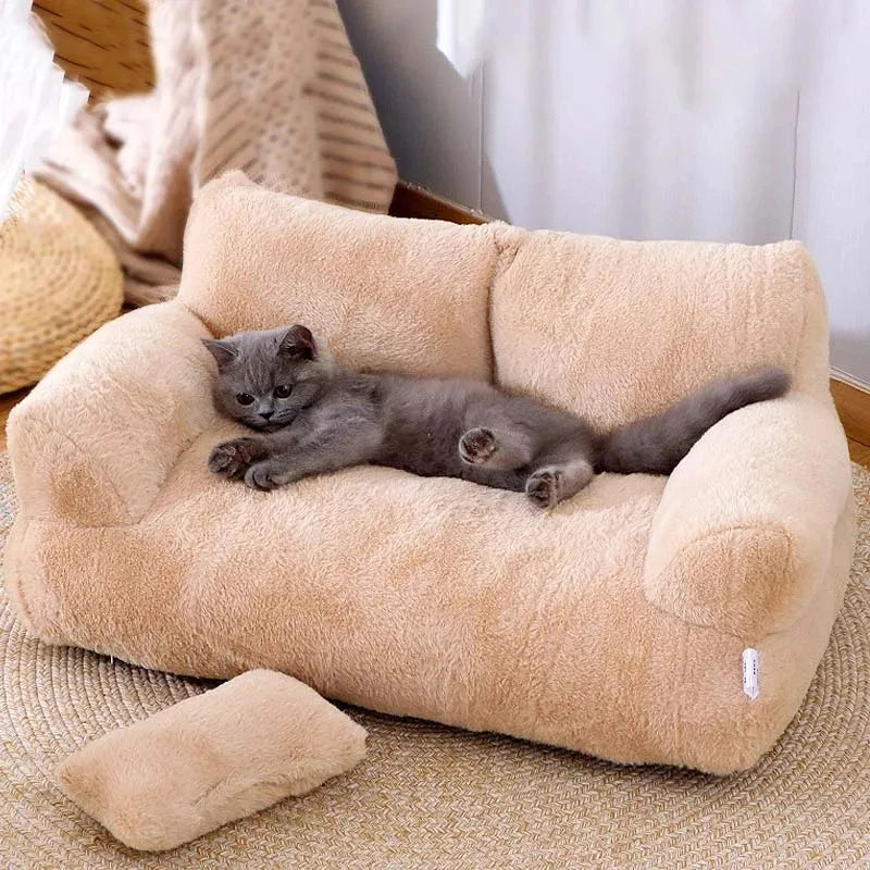 Winter Warm Plush Cat Bed Luxury Sofa Style Pet Nest for Small Medium Cats Dogs Comfortable Faux Fur Puppy Bed Cozy Pet Supplies