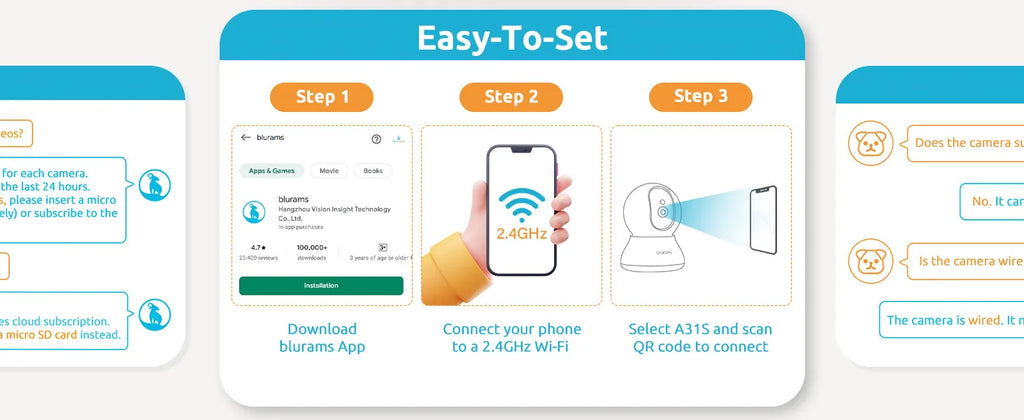 Pet Camera 2K, 360° Indoor Security Camera, Dog Camera with Phone App, PTZ Cameras for Home Security Indoor, No plug