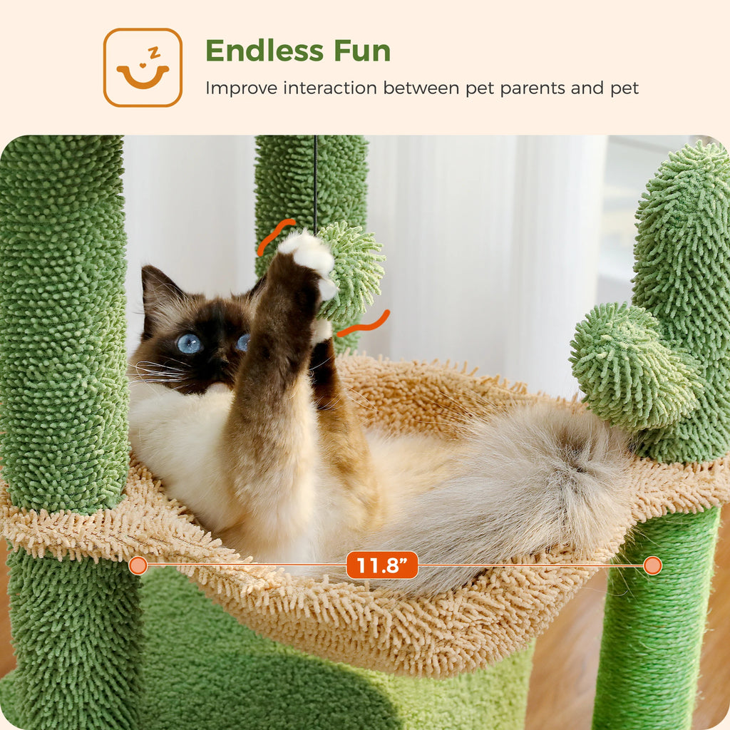 4-in-1 Cat Tree with Large Cat Condo, Sisal Scratching Post, Deep Hammock, Cozy Top Perch, Small Cat Tower for Indoor, Cat Toys