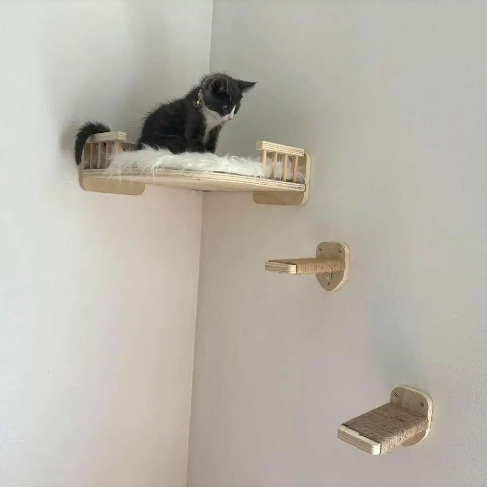 Cat Climbing Shelves Wall Mounted Cat Tree Tower Scratching Posts Hammock Hiding House Perches Ladder Cats Gym Pet Supplies Toy