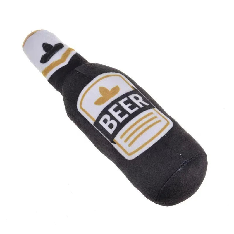 Beer Bottle Shaped Plush Dog Chew Toy Squeaky Interactive Bite-Resistant Playing Supplies for Small to Large Dogs Teeth Cleaning