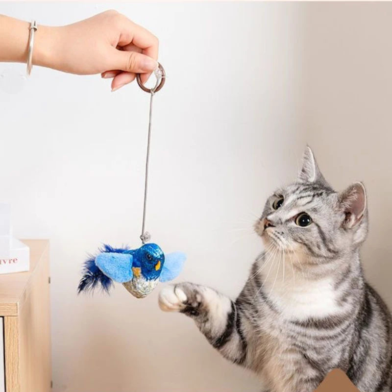 Indoor Interactive Birds Toy for Cat Chasing Teasing Toy Sounding Catnip Cat Teaser Toy Self-hilarity Wall Hanging Birds Cat Toy