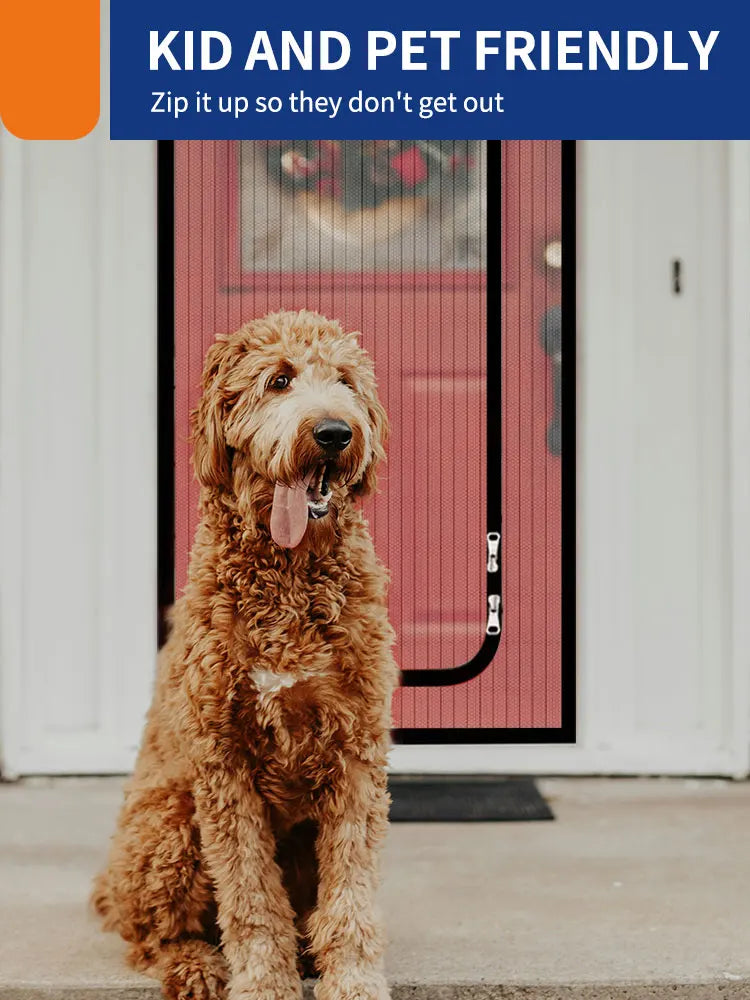 Pet door curtains u-shaped zipper screen door curtains prevent pets from escaping