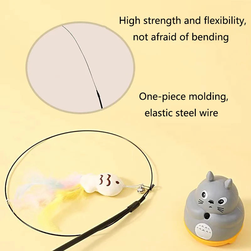 Chinchilla cat funny cat stick steel wire long pole feather cute cat toy kitten fishing rotating self-pleasure relief pet toy