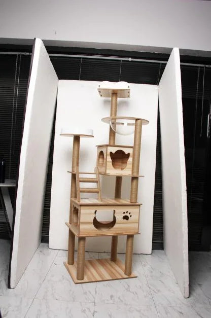 Multi-layer Platform Cat Tree tower Wooden House Sisal Rope Cat Scratching Posts Scrapers Grinding Hammock Cat Climbing Frame