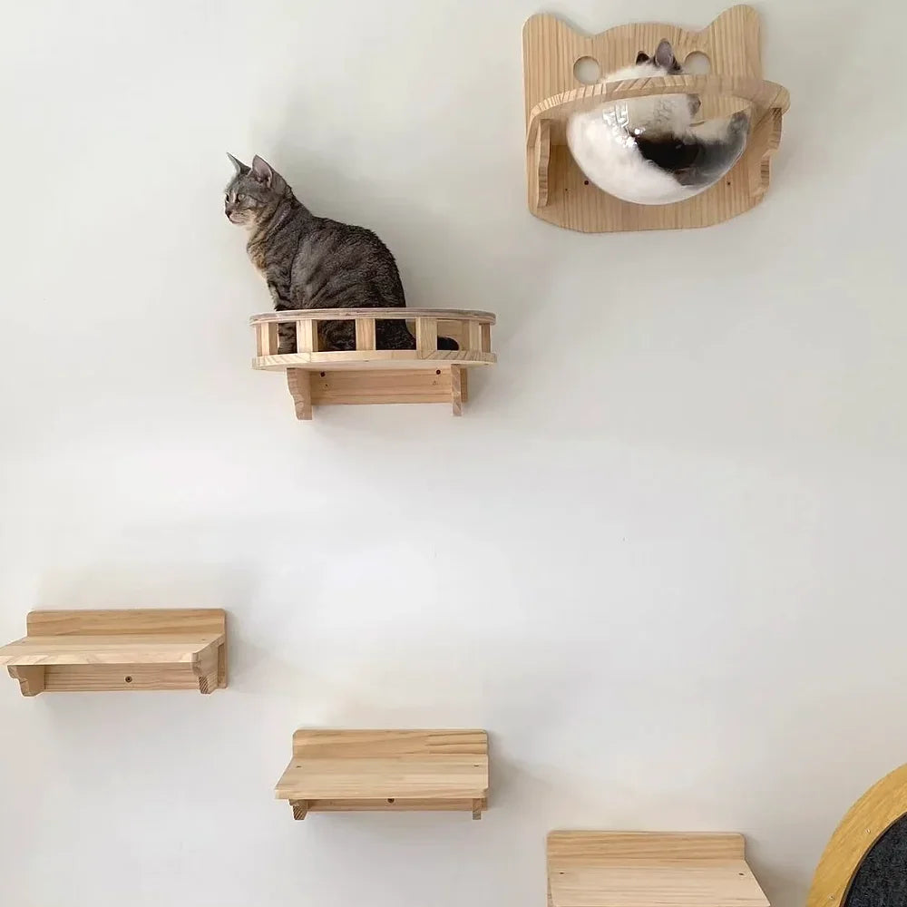 Cat Climbing Shelves Wall Mounted Cat Tree Tower Scratching Posts Hammock Hiding House Perches Ladder Cats Gym Pet Supplies Toy