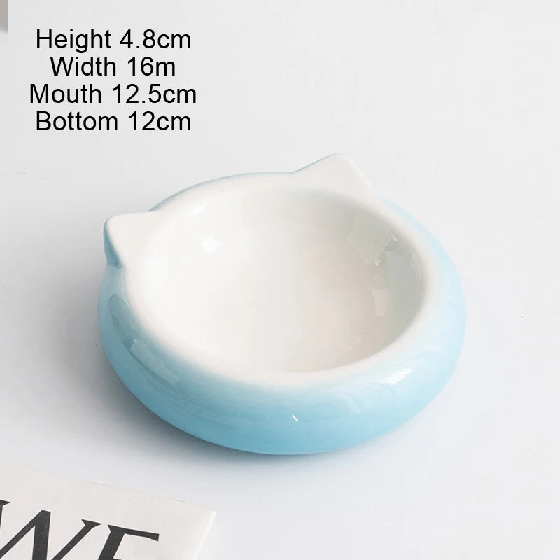 Creative Ceramic Flat Bottomed Cat Ear Shape Food Bowl, Dining Plate, Anti Overturning, Pet Supplies, Drinking Bowl, 1Pc