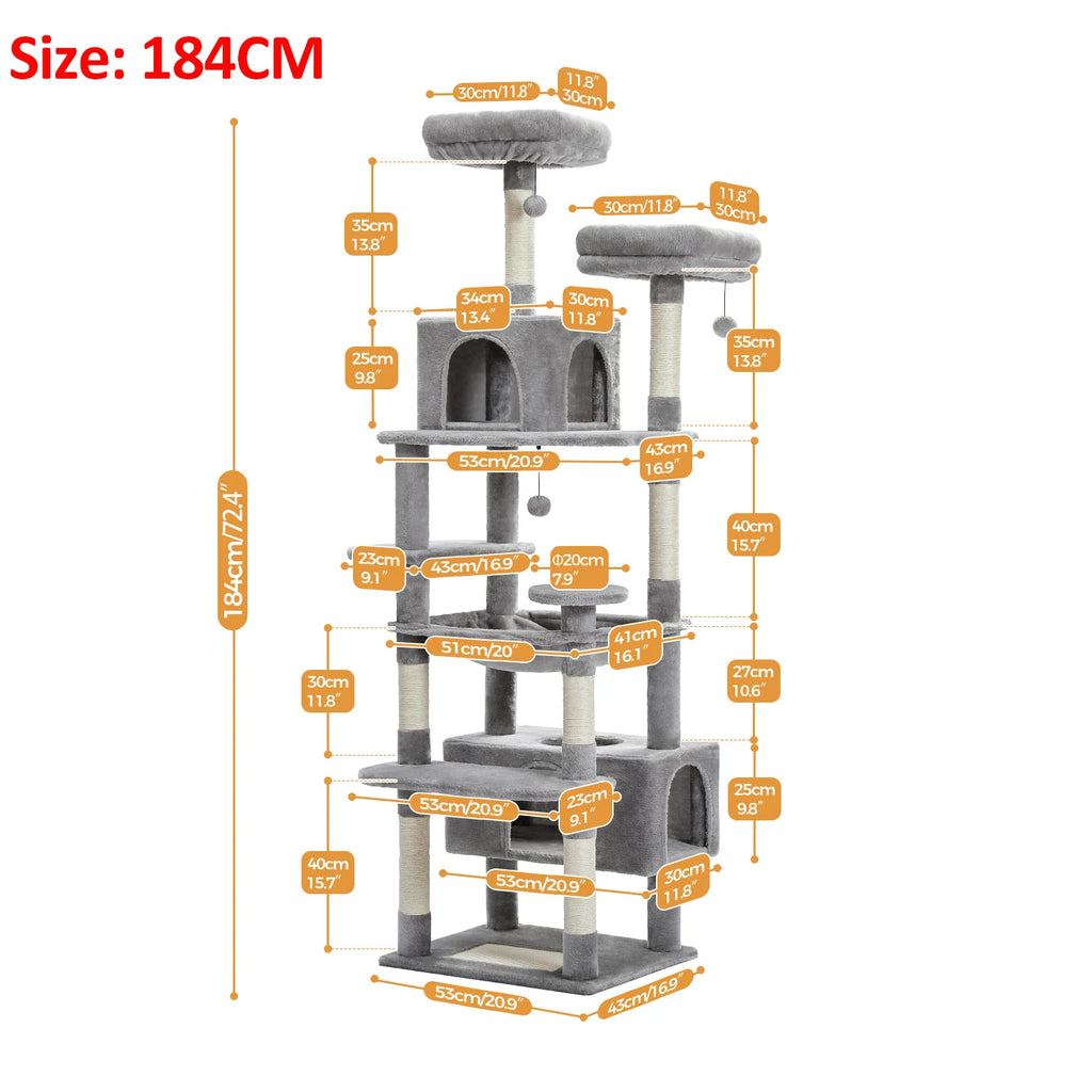 Large Cat Tree and Tower for Indoor Cats With Sisal-Covered Scratching Posts Spacious Hammock Padded Perches and Condos Cat Toys