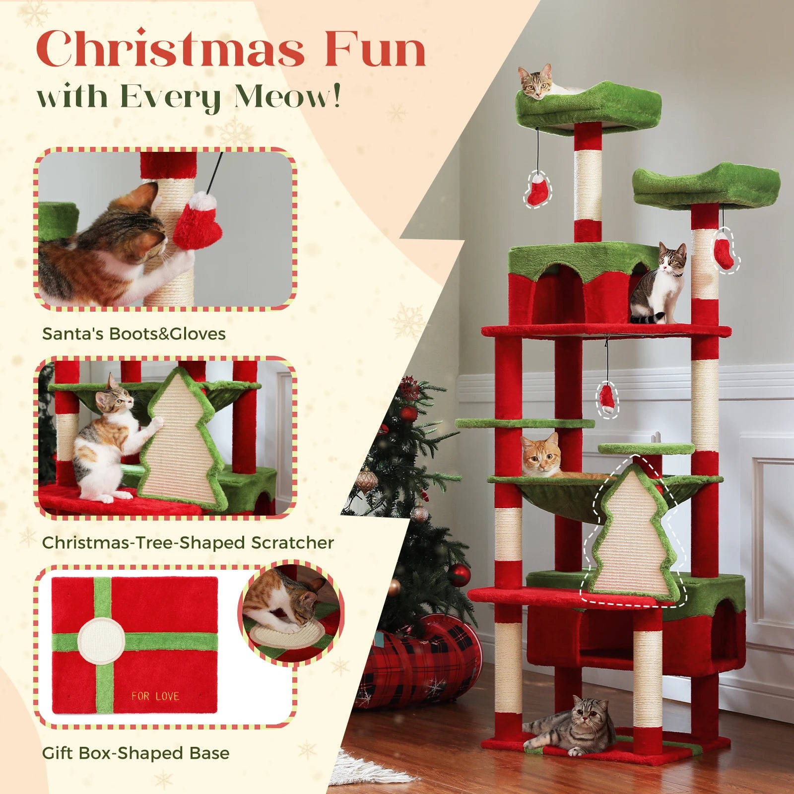 Large Cat Tree and Tower for Indoor Cats With Sisal-Covered Scratching Posts Spacious Hammock Padded Perches and Condos Cat Toys