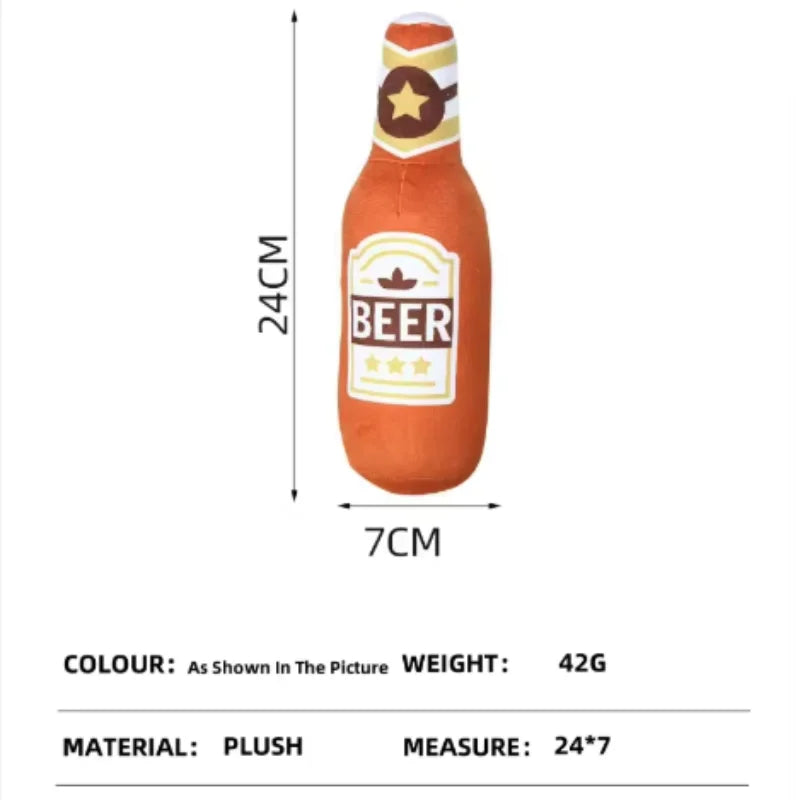 Beer Bottle Shaped Plush Dog Chew Toy Squeaky Interactive Bite-Resistant Playing Supplies for Small to Large Dogs Teeth Cleaning