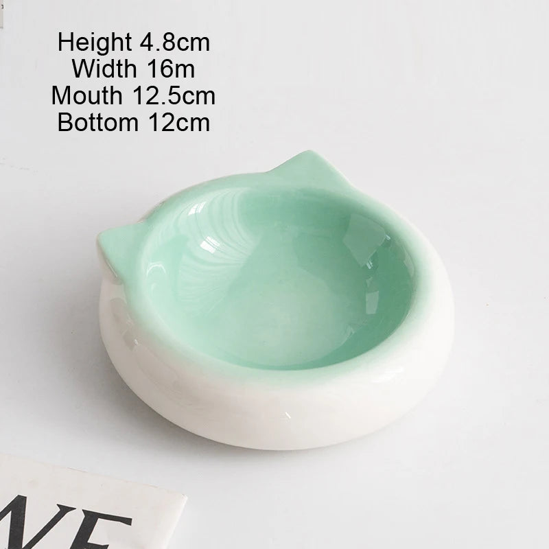 Creative Ceramic Flat Bottomed Cat Ear Shape Food Bowl, Dining Plate, Anti Overturning, Pet Supplies, Drinking Bowl, 1Pc