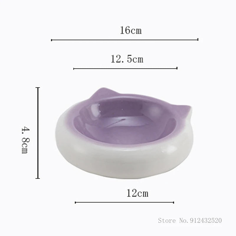 Creative Ceramic Flat Bottomed Cat Ear Shape Food Bowl, Dining Plate, Anti Overturning, Pet Supplies, Drinking Bowl, 1Pc