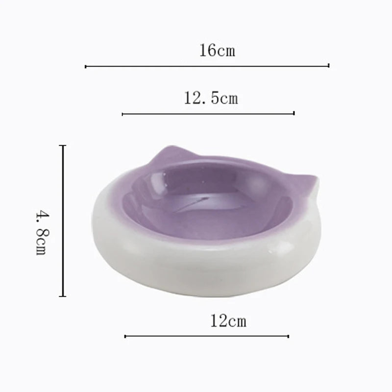 Creative Ceramic Flat Bottomed Cat Ear Shape Food Bowl, Dining Plate, Anti Overturning, Pet Supplies, Drinking Bowl, 1Pc