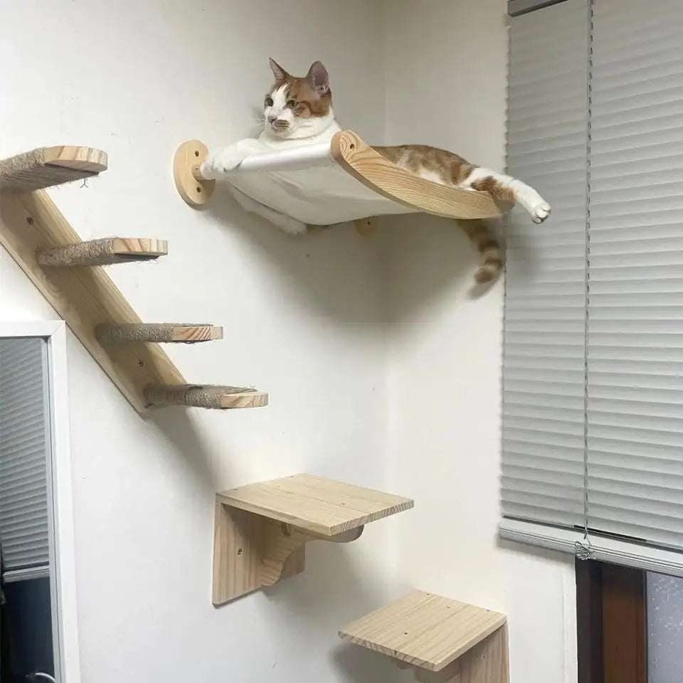 Cat Climbing Shelves Wall Mounted Cat Tree Tower Scratching Posts Hammock Hiding House Perches Ladder Cats Gym Pet Supplies Toy