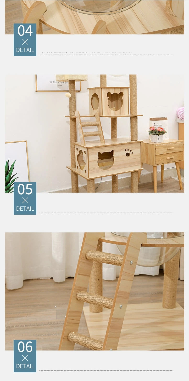 Multi-layer Platform Cat Tree tower Wooden House Sisal Rope Cat Scratching Posts Scrapers Grinding Hammock Cat Climbing Frame
