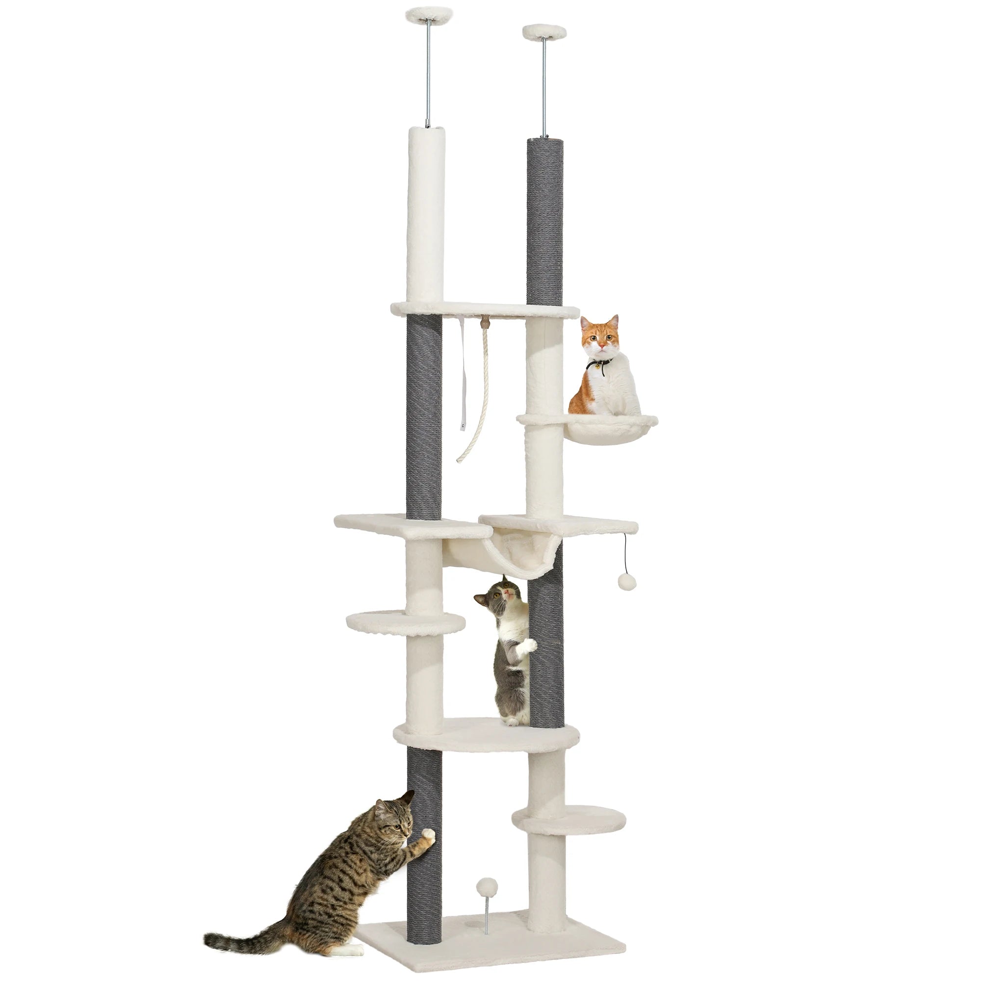 Pawhut Floor to Ceiling Cat Tree with Adjustable Height 225-255 cm