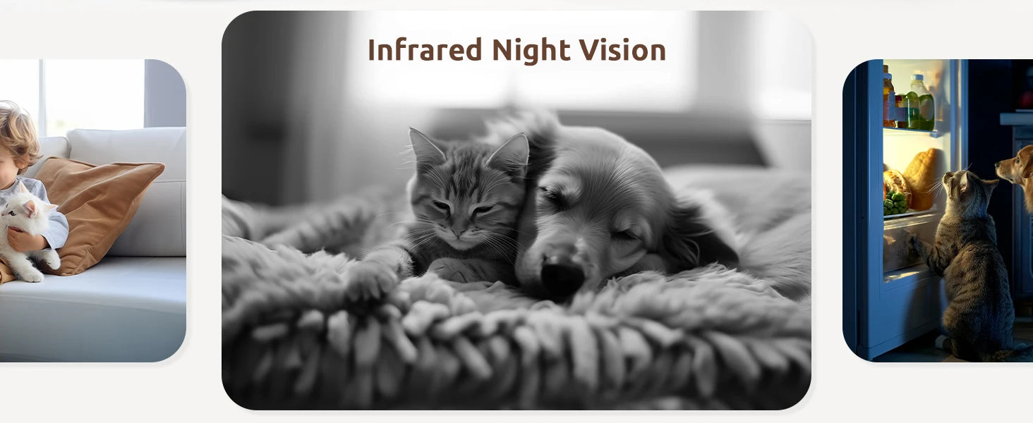 Pet Camera 2K, 360° Indoor Security Camera, Dog Camera with Phone App, PTZ Cameras for Home Security Indoor, No plug