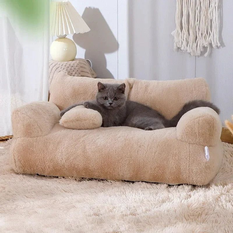 Winter Warm Plush Cat Bed Luxury Sofa Style Pet Nest for Small Medium Cats Dogs Comfortable Faux Fur Puppy Bed Cozy Pet Supplies