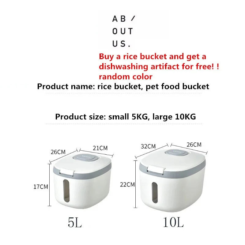 Kitchen Container 5KG 10KG Bucket Nano Insect-Proof Moisture-Proof Rice Box Grain Sealed Jar Home Storage Pet Dog Food Store Box