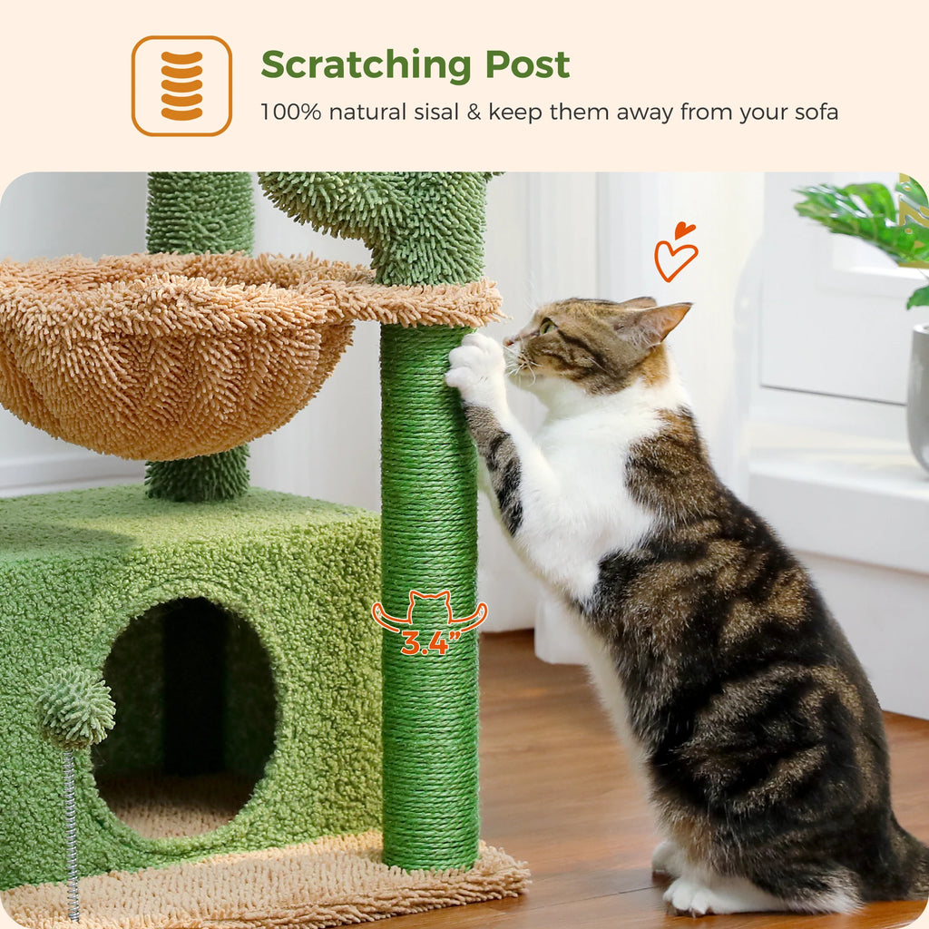 4-in-1 Cat Tree with Large Cat Condo, Sisal Scratching Post, Deep Hammock, Cozy Top Perch, Small Cat Tower for Indoor, Cat Toys