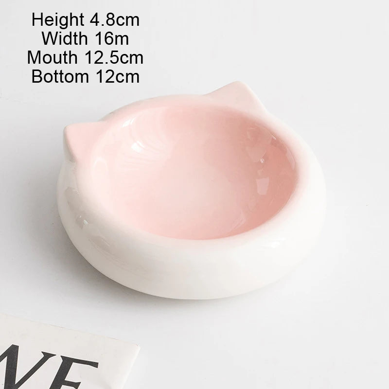 Creative Ceramic Flat Bottomed Cat Ear Shape Food Bowl, Dining Plate, Anti Overturning, Pet Supplies, Drinking Bowl, 1Pc