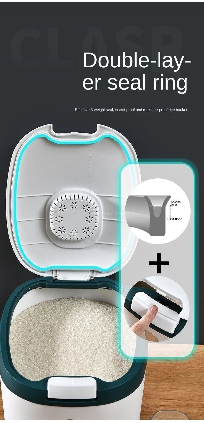 Kitchen Container 5KG 10KG Bucket Nano Insect-Proof Moisture-Proof Rice Box Grain Sealed Jar Home Storage Pet Dog Food Store Box