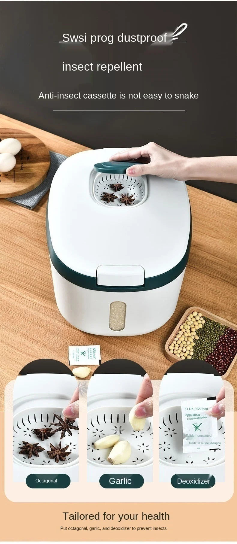 Kitchen Container 5KG 10KG Bucket Nano Insect-Proof Moisture-Proof Rice Box Grain Sealed Jar Home Storage Pet Dog Food Store Box